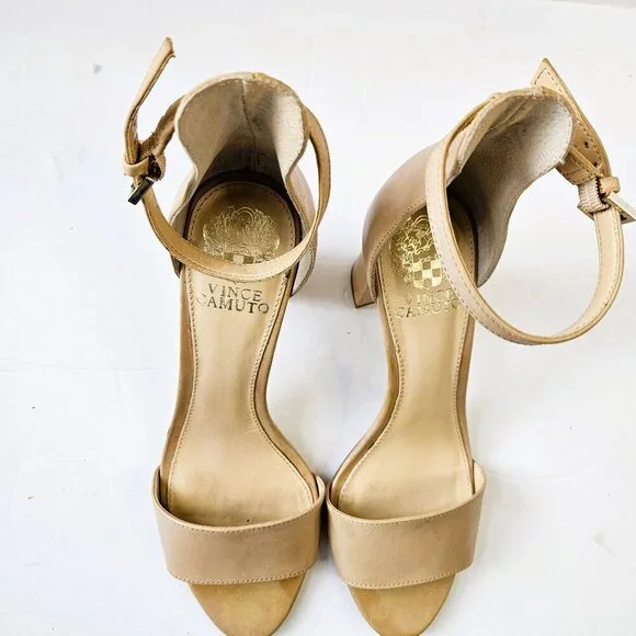 Vince Camuto Beige 3.5" Block Heel Dress Sandal Shoes With Ankle Strap. Size 8M - Picture 2 of 6